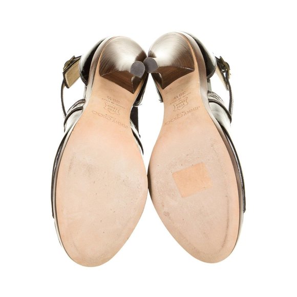 Jimmy Choo Black Open-Toe Mary Jane Wood Sandals Size 39.5 - Picture 4 of 5